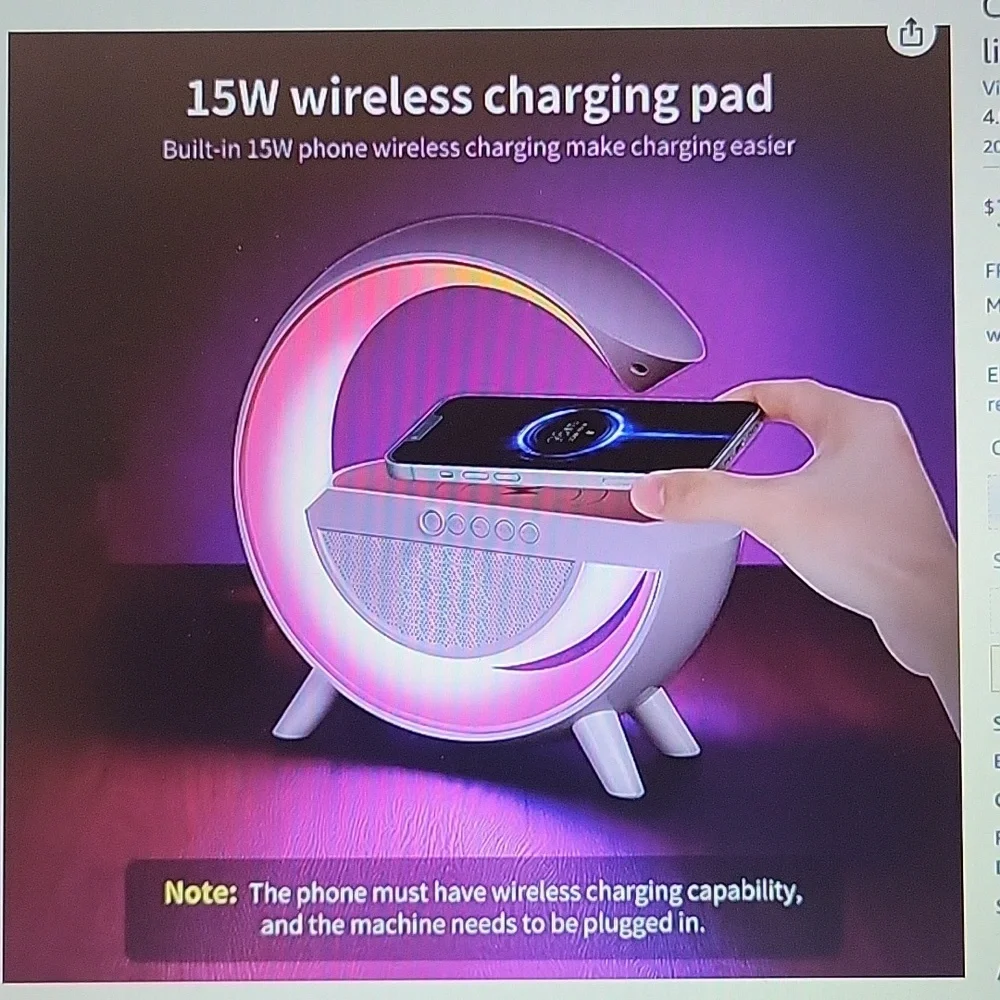 S Sunsbell 3 in 1 rainbow ambient light wireless charger speaker table NEW…